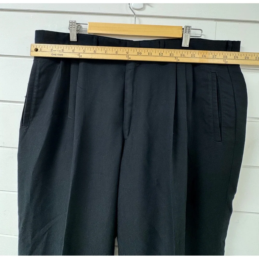 Savane Deep Dye Mens Pleated Dress Pants Black Cuffed Trousers 36x29